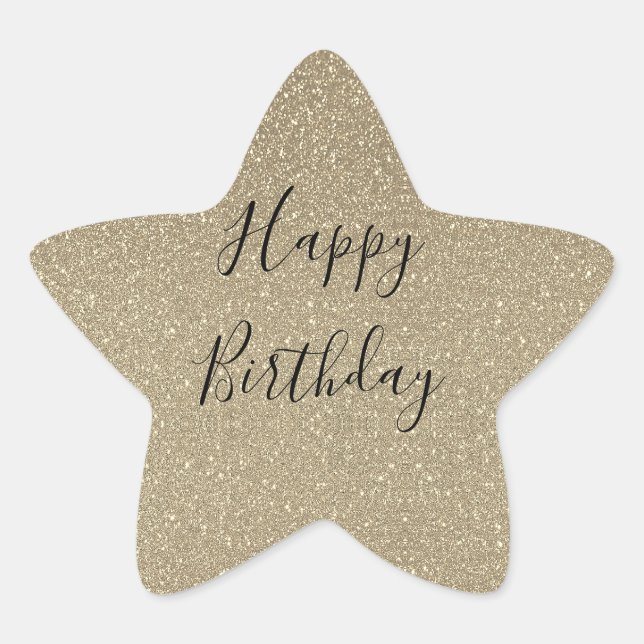 Glittery Gold Black Golden Happy Birthday Classic Star Sticker (Front)