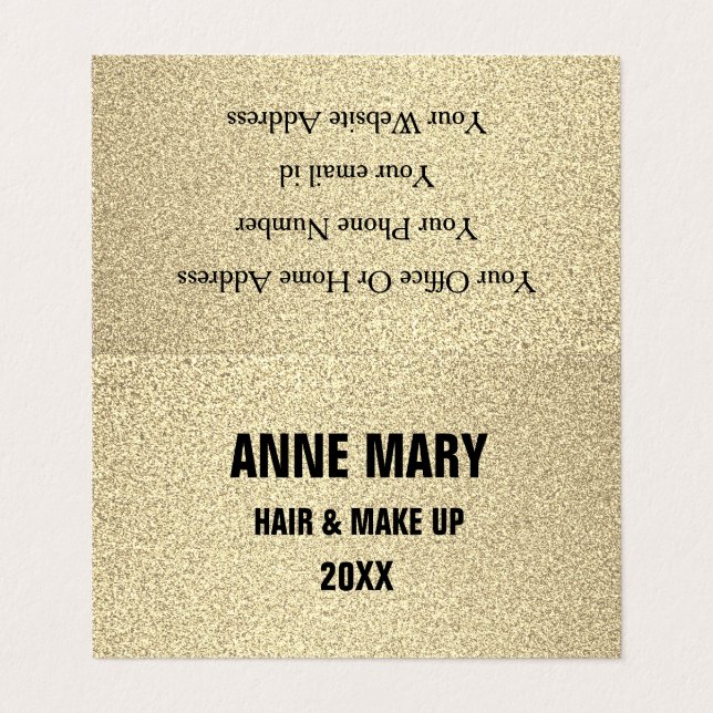 Glittery Gold Black Hair Make Up Modern Spa 2023 Business Card (Outside Unfolded)