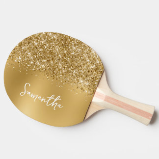 Glittery Gold Blur Name Ping Pong Paddle
