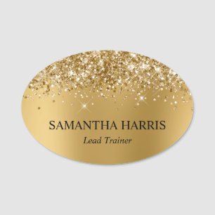 Glittery Gold Blur Rectangle Logo Name Tag