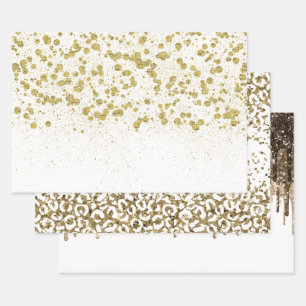 Glittery Gold Confetti Wrapping Paper Sheet