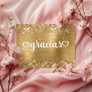 Glittery Gold Cute Hearts Mis Quince Gracias Postcard