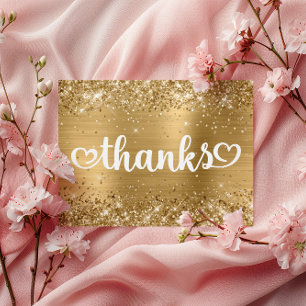Glittery Gold Cute Hearts Sweet 16 Thanks Postcard