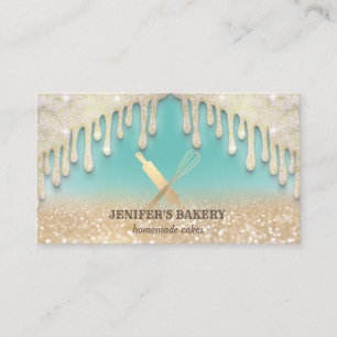 Glittery gold drips rolling pin whisk chef bakery business card
