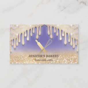 Glittery gold drips rolling pin whisk chef bakery business card