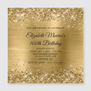 Glittery Gold Foil 100th Birthday Magnetic Invitation
