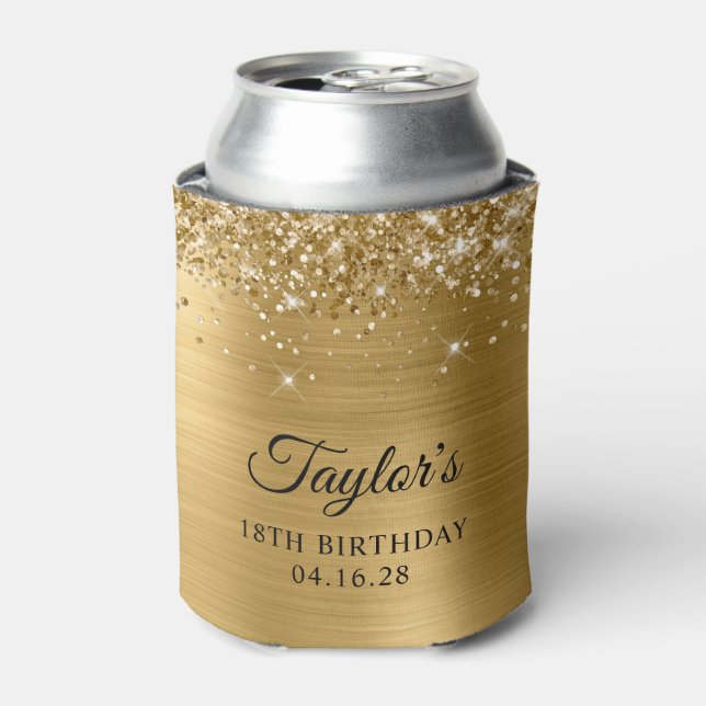 Glittery Gold Foil 18th Birthday Can Cooler (Can Front)