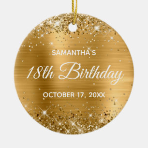 Glittery Gold Foil 18th Birthday Ceramic Ornament
