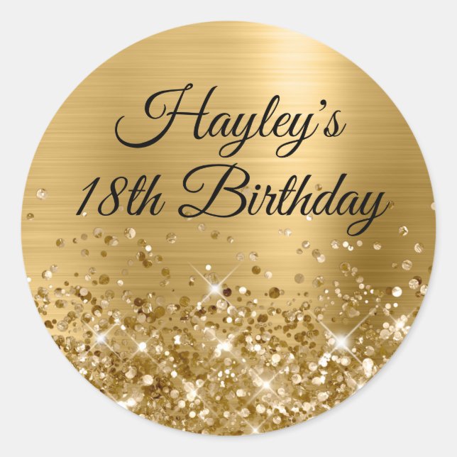Glittery Gold Foil 18th Birthday Classic Round Sticker (Front)