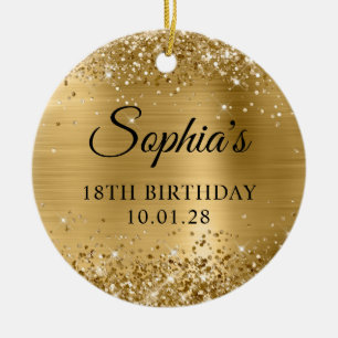 Glittery Gold Foil 18th Birthday Photo Ceramic Ornament