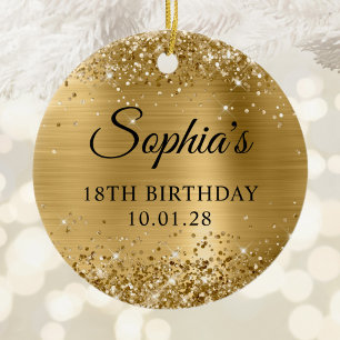 Glittery Gold Foil 18th Birthday Photo Ceramic Ornament