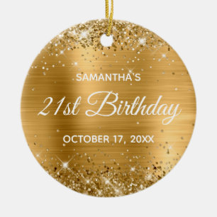 Glittery Gold Foil 21st Birthday Ceramic Ornament