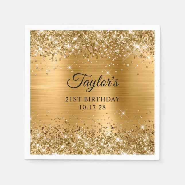 Glittery Gold Foil 21st Birthday Napkin (Front)
