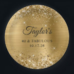 Glittery Gold Foil 40 & Fabulous Paper Plate<br><div class="desc">Create your own 40 & Fabulous - 40th birthday party large round paper plates. Girly faux sparkly gold glitter over a golden yellow brushed metal style ombre foil. Customise the font styles to create your own design for her special celebration. A classic elegant calligraphy paired with an all caps serif...</div>