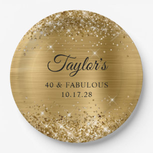 Glittery Gold Foil 40 & Fabulous Paper Plate