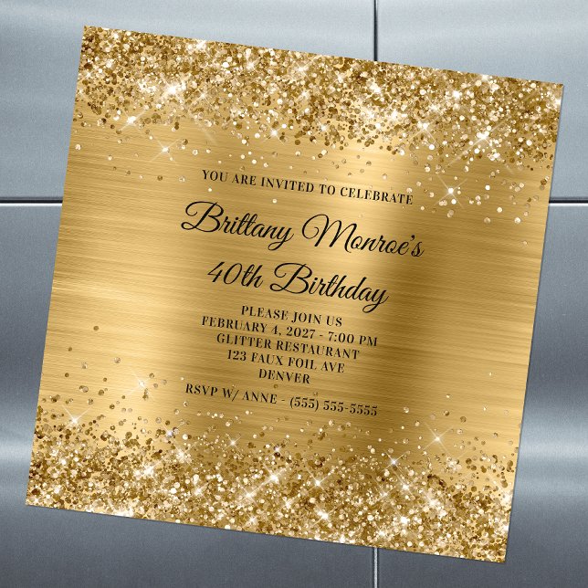 Glittery Gold Foil 40th Birthday Magnetic Invitation (Creator Uploaded)
