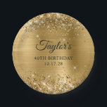 Glittery Gold Foil 40th Birthday Paper Plate<br><div class="desc">Create your own 40th birthday party small round paper plates. Girly faux sparkly gold glitter over a faux golden yellow brushed metal style ombre foil. Customise the font styles to create your own favour sticker design for her special celebration. A classic elegant calligraphy paired with an all caps serif font....</div>