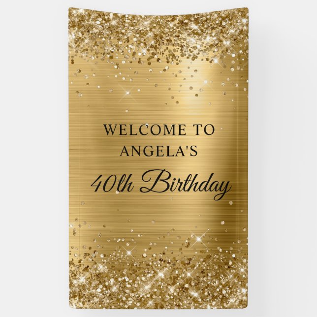 Glittery Gold Foil 40th Birthday Vertical Banner (Vertical)