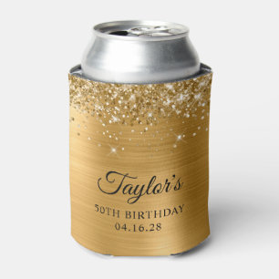 Glittery Gold Foil 50th Birthday Can Cooler