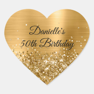 Glittery Gold Foil 50th Birthday Heart Sticker