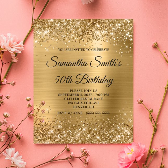 Glittery Gold Foil 50th Birthday Monogram Invite Flyer (Glittery Gold Foil 50th Birthday Monogram Invite Flyer)
