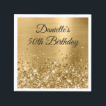 Glittery Gold Foil 50th Birthday Napkin<br><div class="desc">Create your own fancy monogram stylish milestone birthday celebration paper napkins for her. The background features a golden yellow ombre brushed metal style foil digital art graphic. Along the bottom is a band of gold faux glitter girly glam. Customise the font colour, size or style. The luxury sparkles, glitter and...</div>