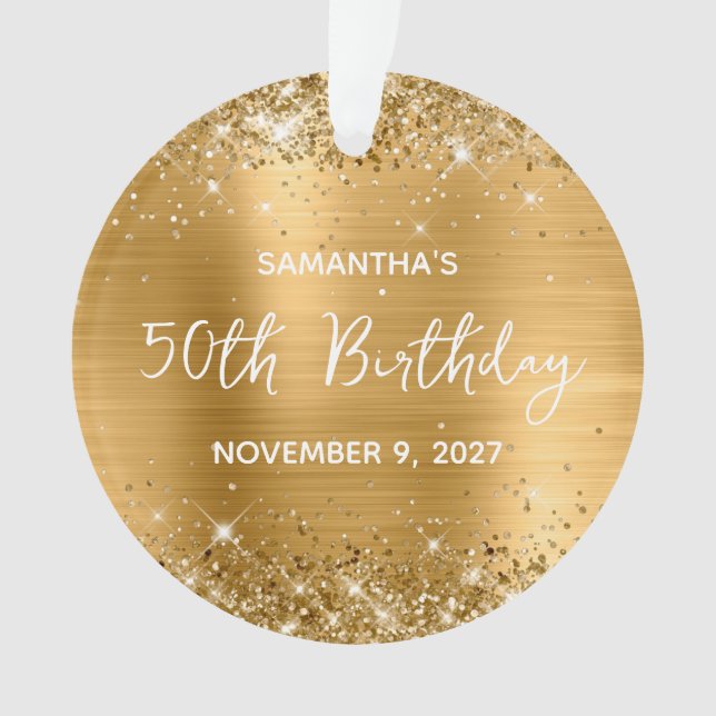 Glittery Gold Foil 50th Birthday Ornament (Front)