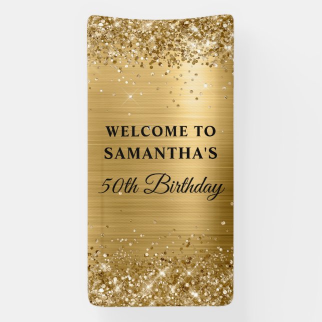 Glittery Gold Foil 50th Birthday Vertical Banner (Vertical)