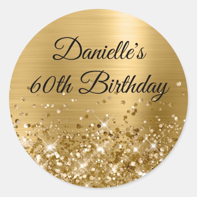 Glittery Gold Foil 60th Birthday Classic Round Sticker (Front)