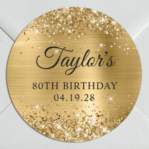 Glittery Gold Foil 80th Birthday Classic Round Sticker