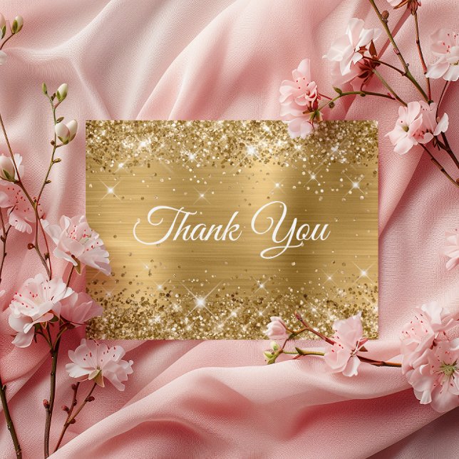 Glittery Gold Foil 80th Birthday Thank You Postcard (Glittery Gold Foil 80th Birthday Thank You Postcard)