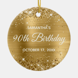 Glittery Gold Foil 90th Birthday Ceramic Ornament