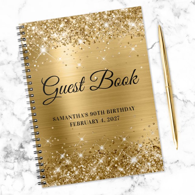 Glittery Gold Foil 90th Birthday Guestbook Notebook (Creator Uploaded)