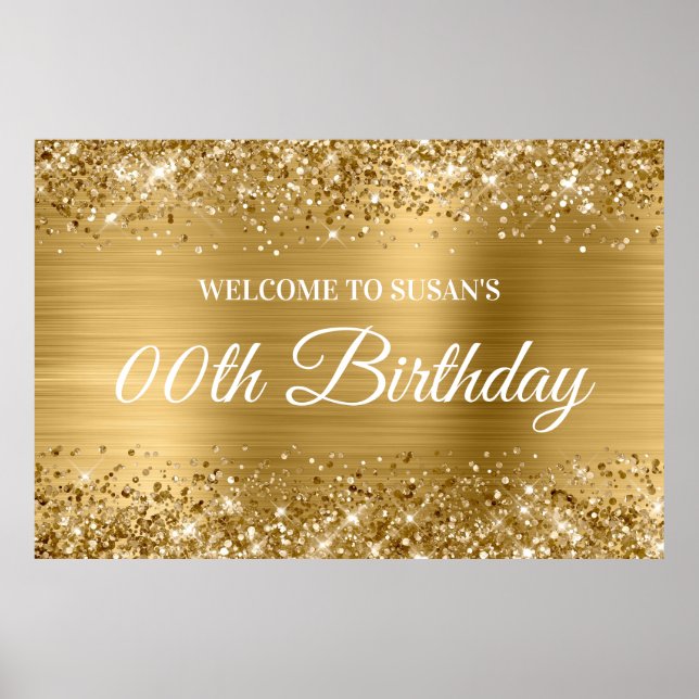 Glittery Gold Foil Any Age Birthday Welcome Poster (Front)