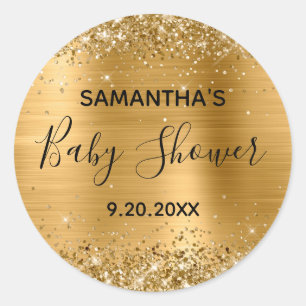 Glittery Gold Foil Baby Shower Classic Round Sticker