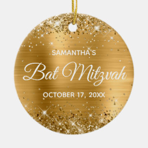 Glittery Gold Foil Bat Mitzvah Ceramic Ornament