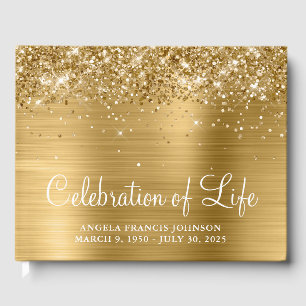 Glittery Gold Foil Celebration of Life Guest Book