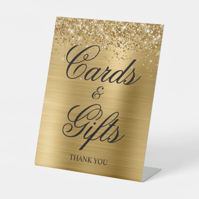 Glittery Gold Foil Classic Elegance Cards & Gifts Pedestal Sign (Front)