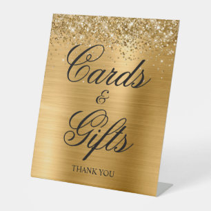 Glittery Gold Foil Classic Elegance Cards & Gifts Pedestal Sign