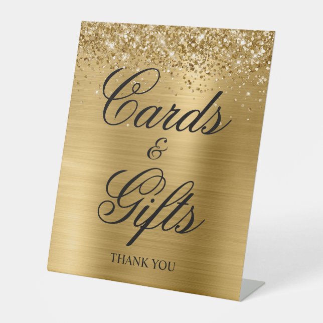Glittery Gold Foil Classic Elegance Cards & Gifts Pedestal Sign (Front)