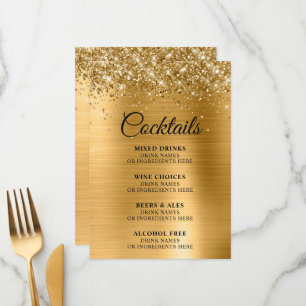 Glittery Gold Foil Cocktails Bar Menu
