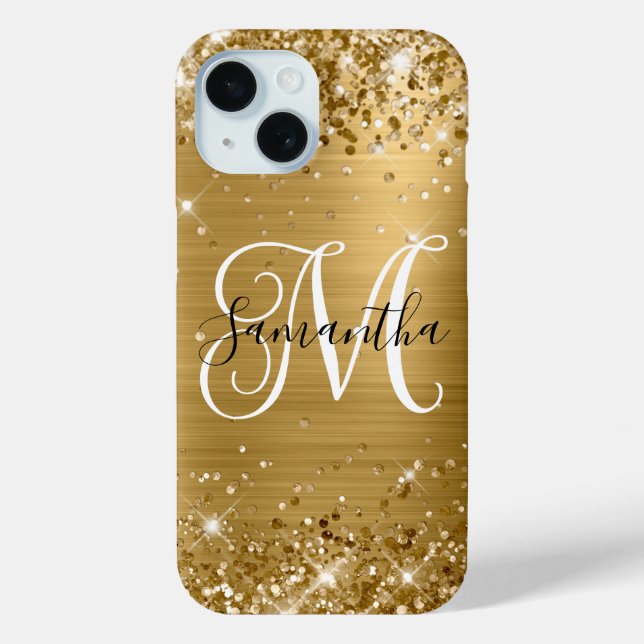 Glittery Gold Foil Curly Monogram Case-Mate iPhone Case (Back)