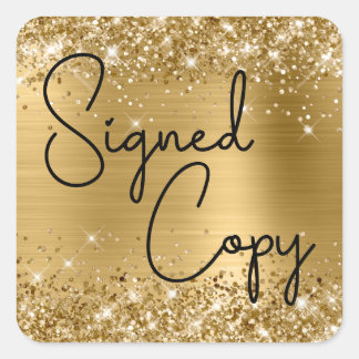Glittery Gold Foil Cute Heart Signed Copy Square Sticker