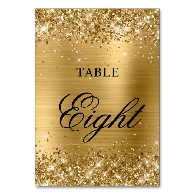 Glittery Gold Foil Fancy Classic Calligraphy Table Number (Back)