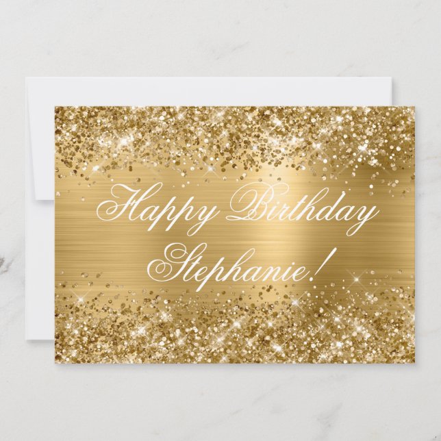 Glittery Gold Foil Fancy Happy Birthday Card (Front)