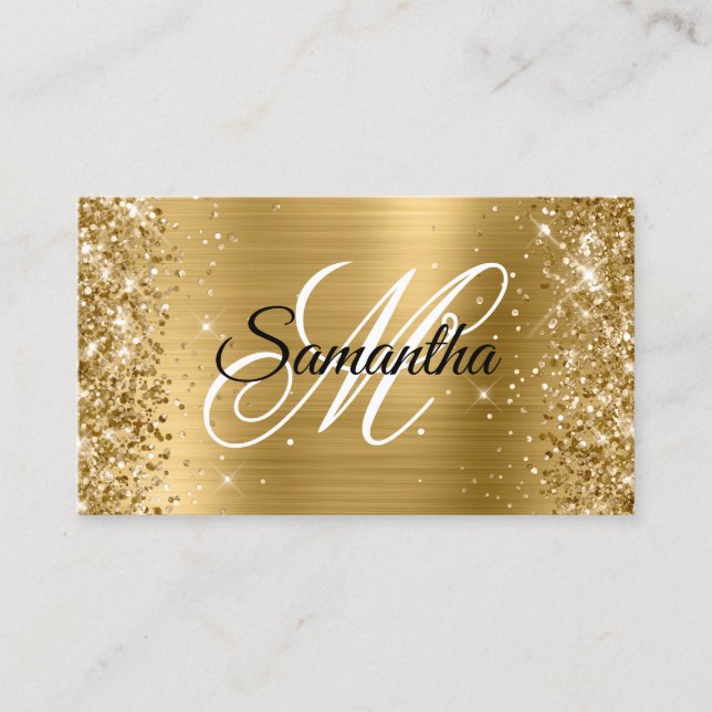 Glittery Gold Foil Fancy Monogram Online Profile Business Card (Front)