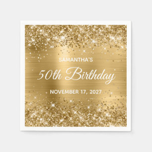 Glittery Gold Foil Glam 50th Birthday Napkin