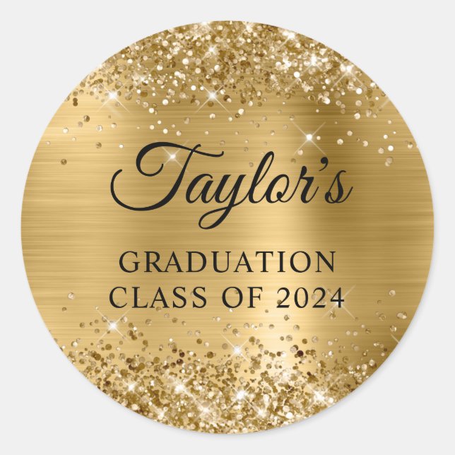 Glittery Gold Foil Graduation Classic Round Sticker (Front)
