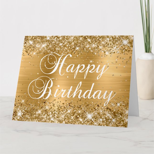 Glittery Gold Foil Happy Birthday from Group Card (Front)
