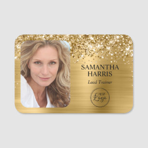 Glittery Gold Foil Logo and Photo Name Tag